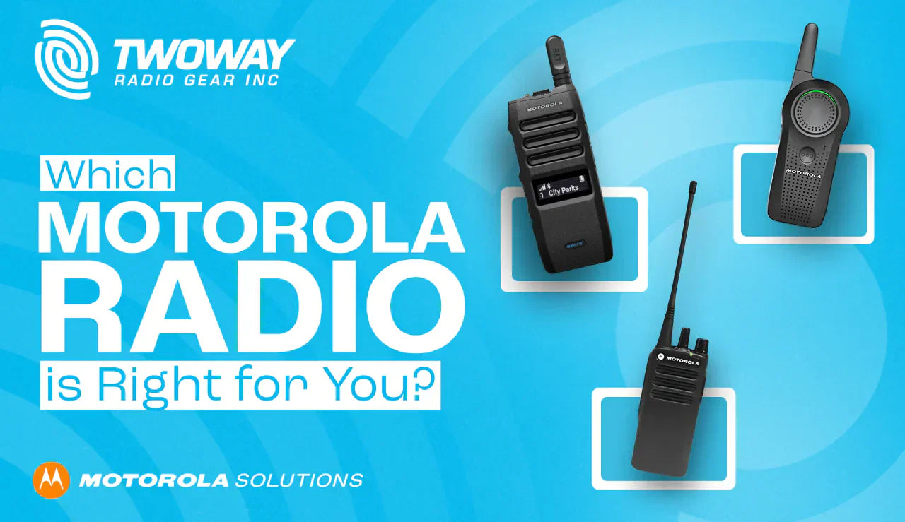 Three Motorola business radios—CURVE, TLK110, and R2—shown for choosing the best fit for small business communication.