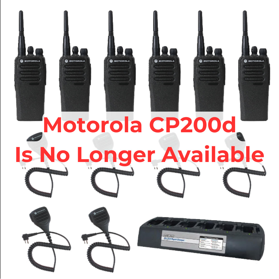 6 pack Motorola CP200d MotoTRBO Portable Radio plus Endura multi unit charger plus speaker microphones