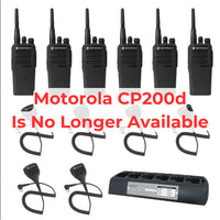 6 pack Motorola CP200d MotoTRBO Portable Radio plus Endura multi unit charger plus speaker microphones