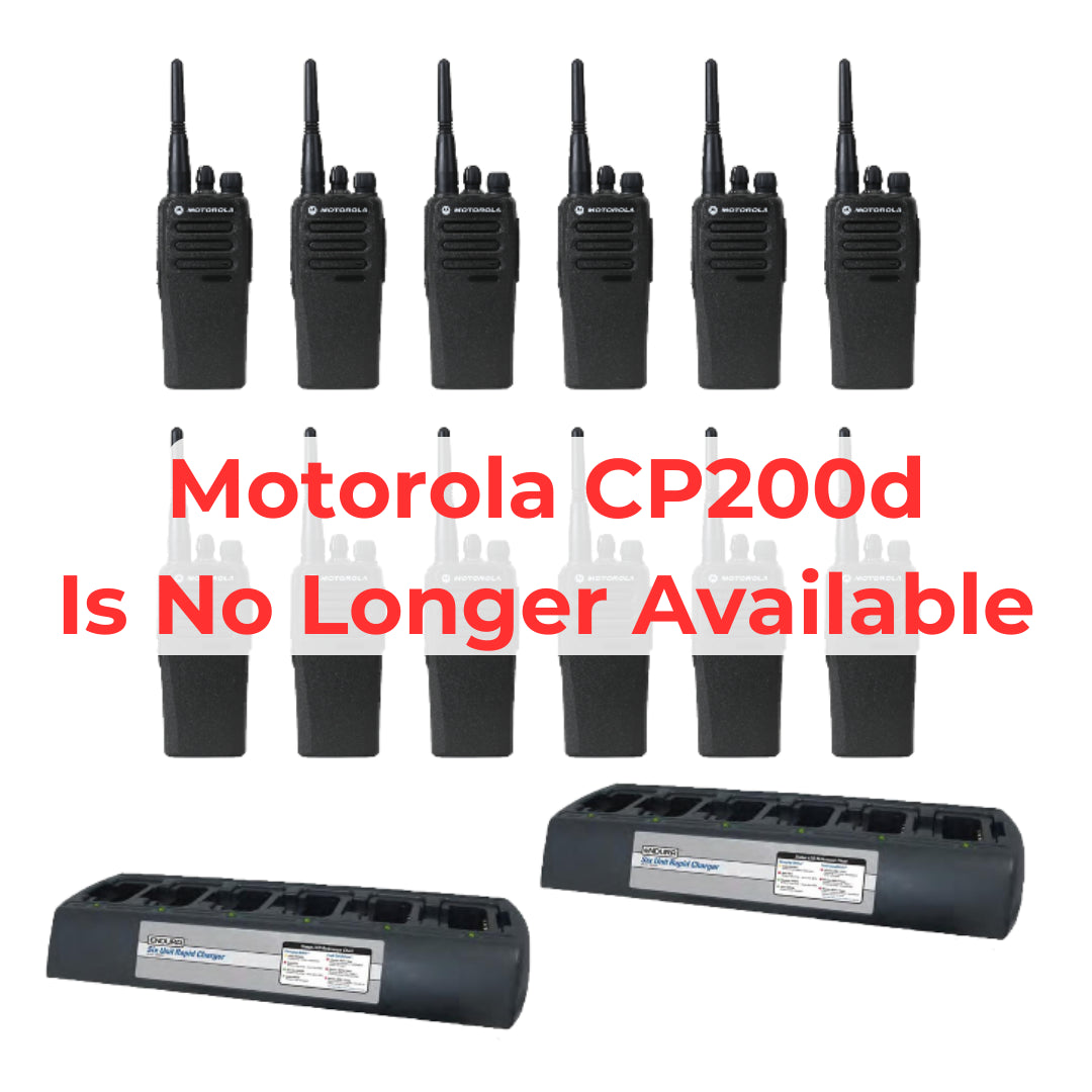 12 pack Motorola CP200d MotoTRBO Portable Radio plus 2 Endura multi-unit chargers
