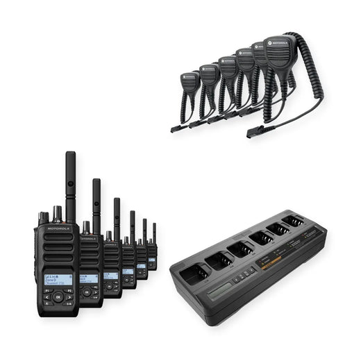 Motorola R5 Display Radio 6 Pack Bundle with Speaker Microphones and Multi Unit Charger