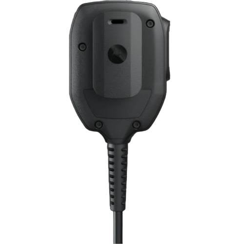 Black microphone with a cord on a white background