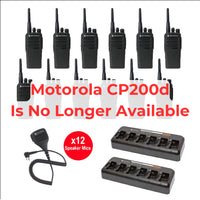 12 pack Motorola CP200d MotoTRBO Portable Radio plus 2 Motorola OEM multi unit chargers plus speaker microphones