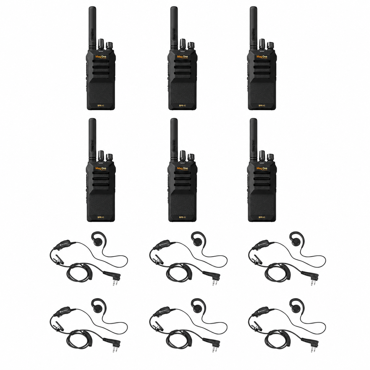 Motorola BPR45 6 Pack bundle with six HKLN4604 earpieces with PTT