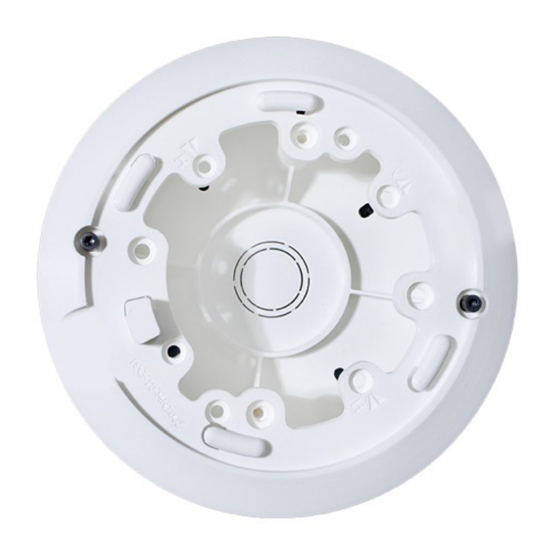 Front view of the HALO‑BACKBOX mounting plate showing cable channels and screw points for HALO 3C / 3C‑PC sensors.