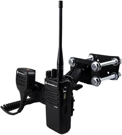 Motorola LM‑FL‑EXT‑03 industrial forklift mount cradle holding a SL3500e two‑way radio