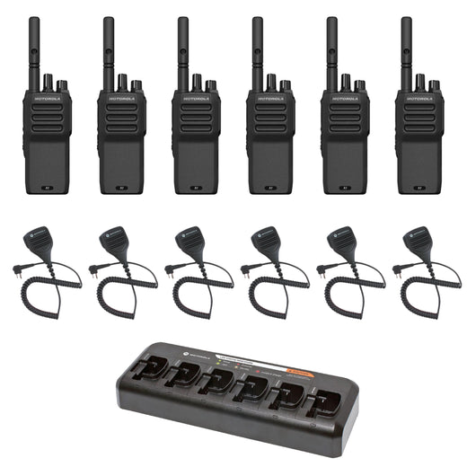 Motorola R2 Radio 6 Pack Bundle with Speaker Microphones and Multi-Unit Charger