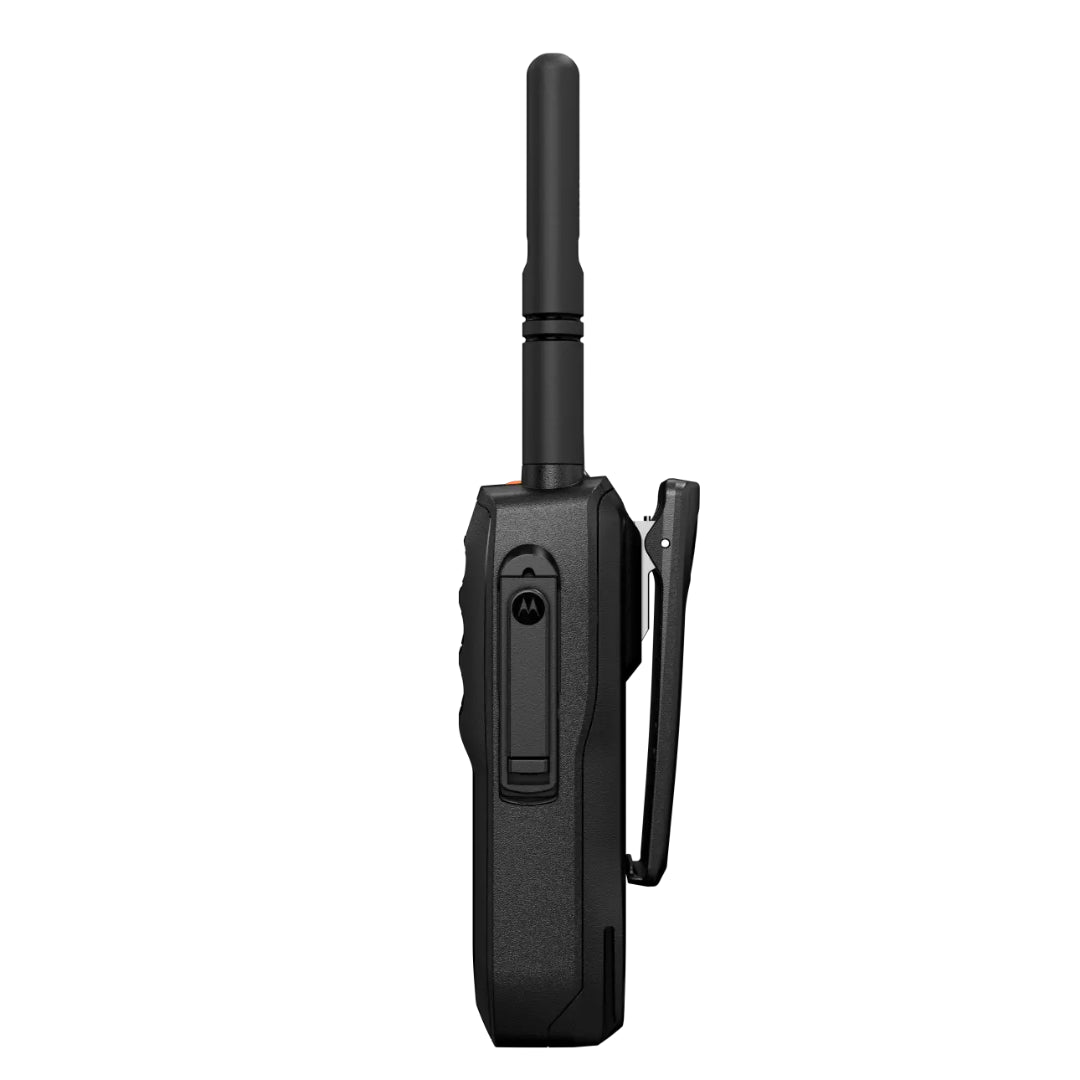Motorola R5 radio right side with belt clip for secure on-the-go communication