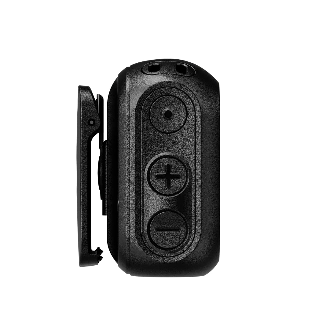 Side view of Motorola V200 Body Camera with clearly accessible volume and operation buttons, offering ease of use for real-time communication and incident recording.