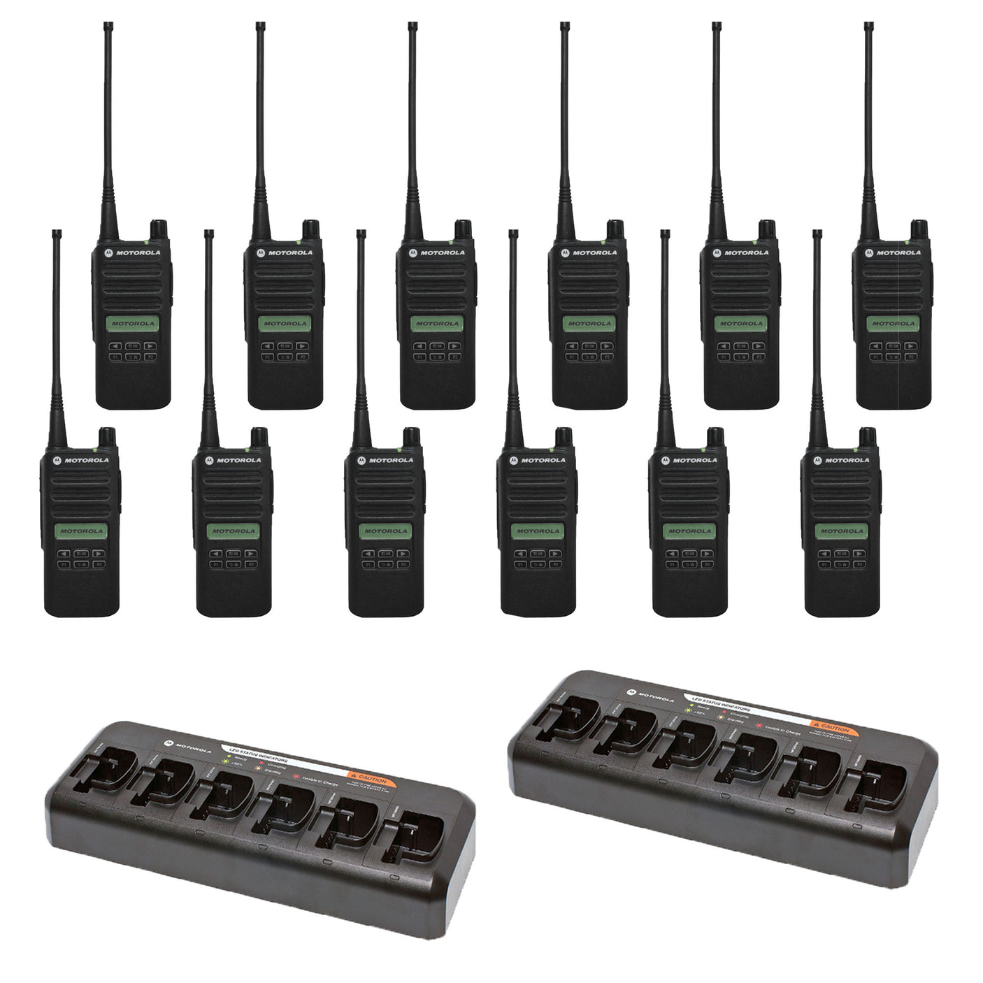 Motorola CP100D Limited-Display 12 Pack Bundle with Multi-Unit Chargers