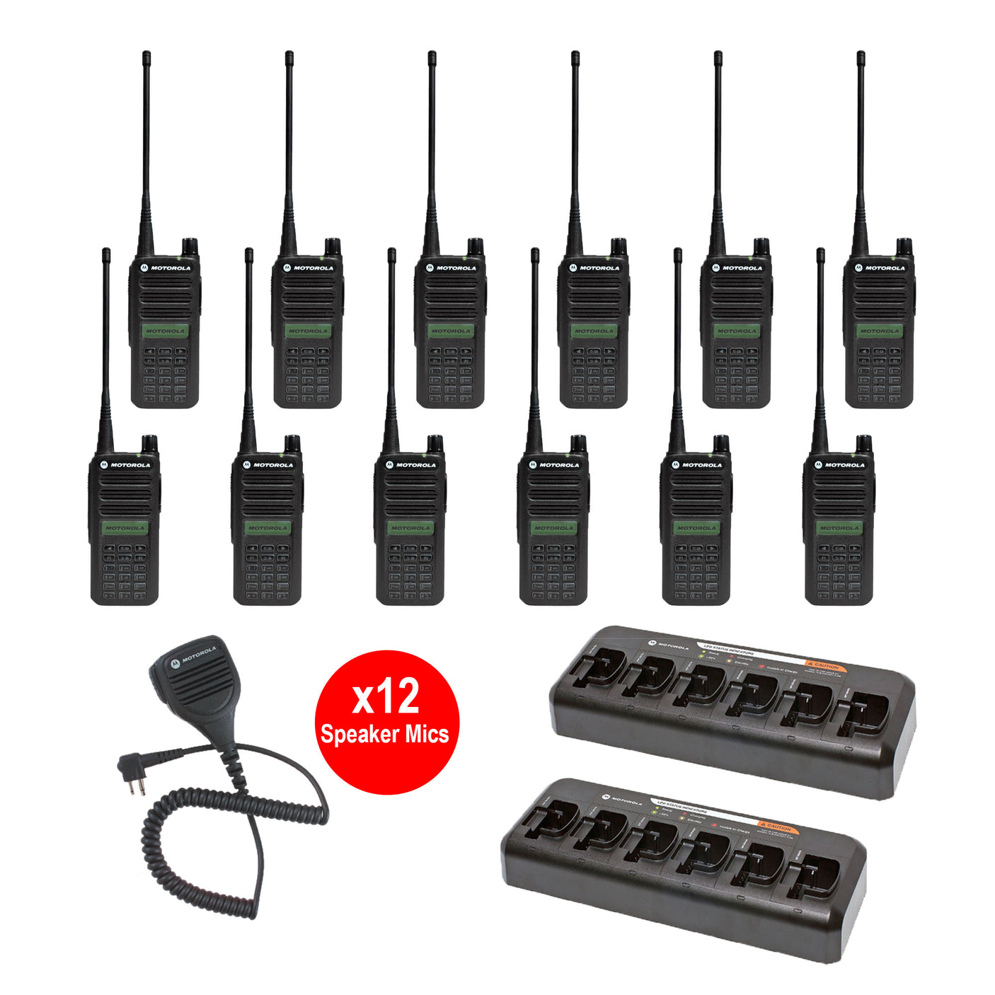 Motorola CP100d 12-Pack Full Keypad Display Radios with Speaker Microphones & Multi-Unit Charger