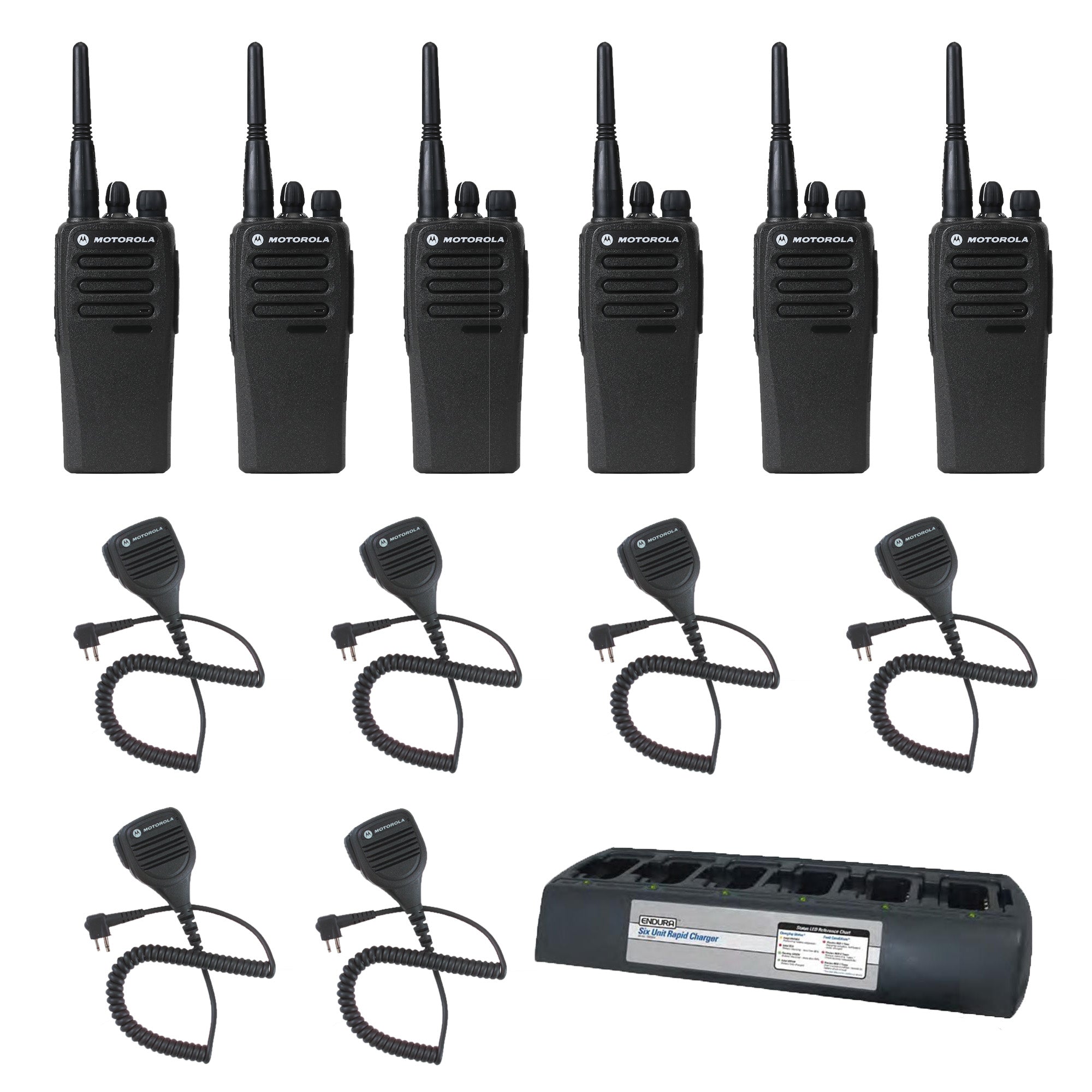6 pack Motorola CP200d MotoTRBO Portable Radio plus Endura multi unit charger plus speaker microphones
