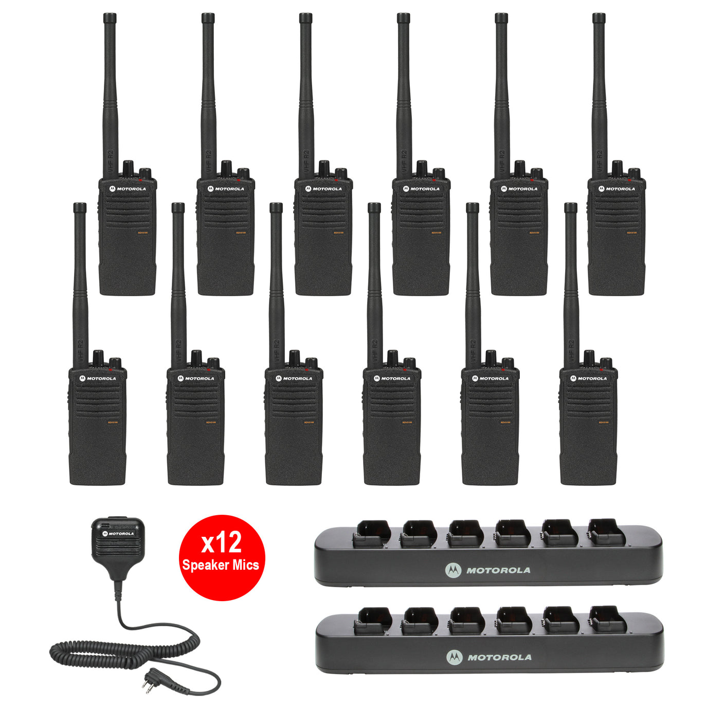 Motorola RDV5100 12 pack plus Multi Unit Charger and Speaker Microphones – 12-pack