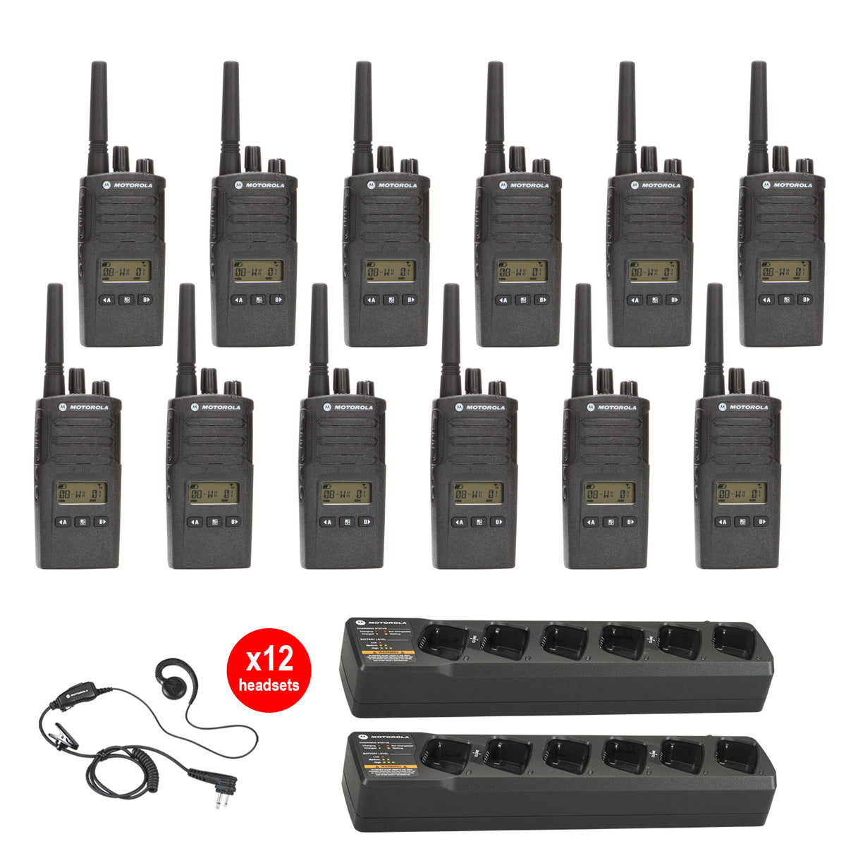 Motorola RMU2080D 12 pack with Multi Unit Chargers and Headsets|  TwoWayRadioGear
