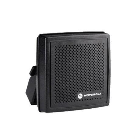 Motorola AC000240A01 13-watt wideband external speaker for mobile two-way radios, shown with black housing and mounting bracket.