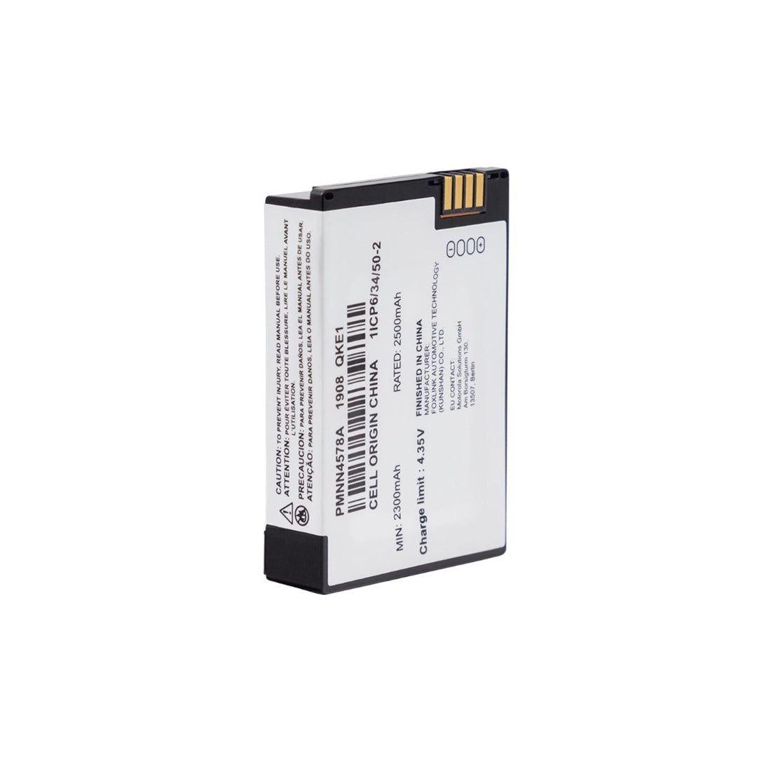 Motorola PMNN4578 Li-ion 2500mAh battery for DTR600, DTR700, TLK110 and Curve two-way radios, compact design with gold contact terminals.