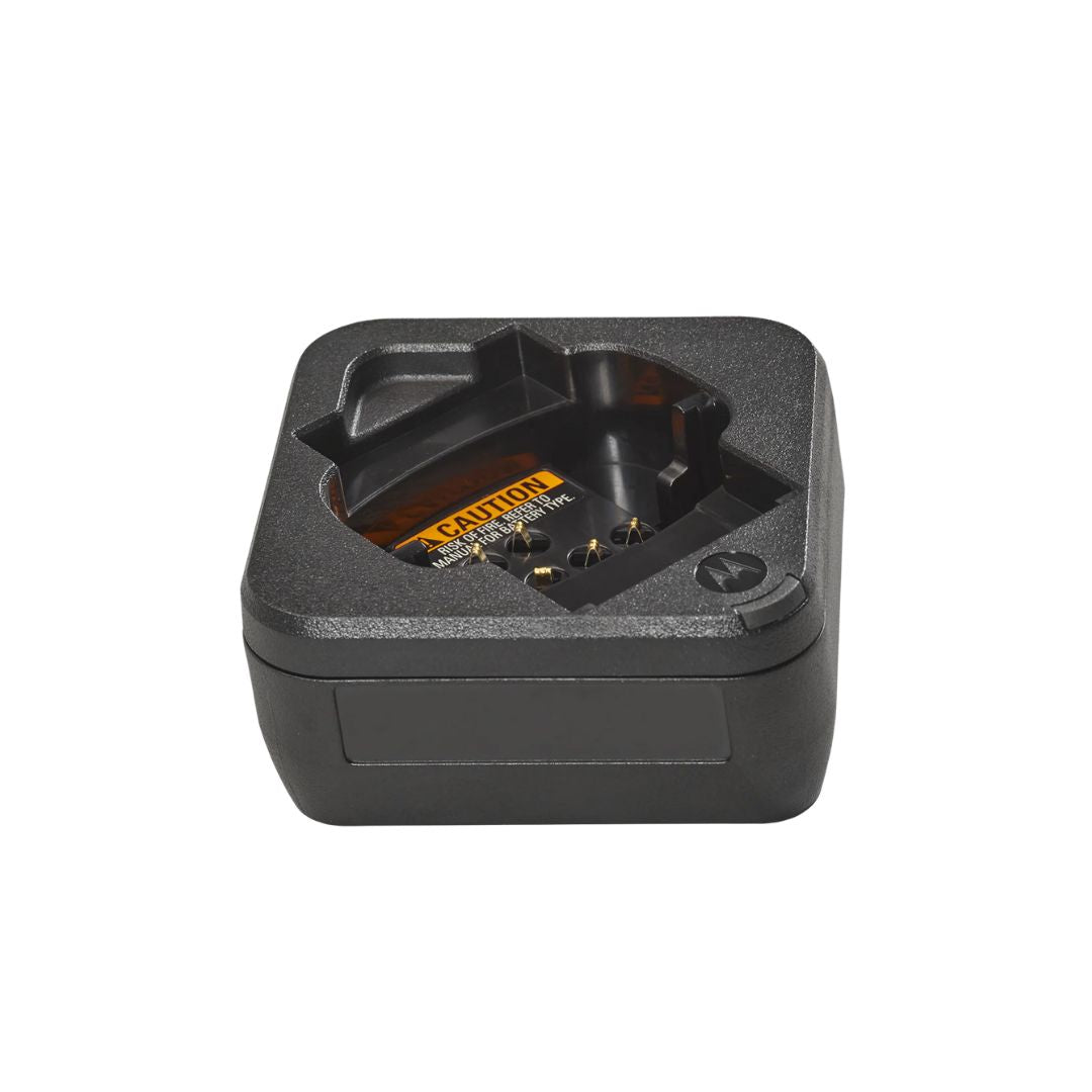Motorola PMPN4603 single-unit rapid charger for CURVE DLR110 business radios, compact desktop charging dock with OEM compatibility.