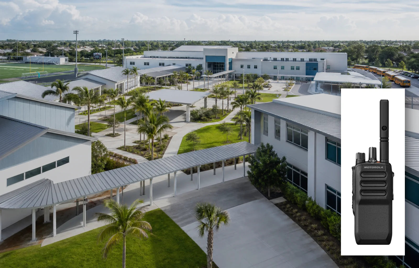 Wide school campus with a genuine Motorola R5 radio for campus sizing guidance