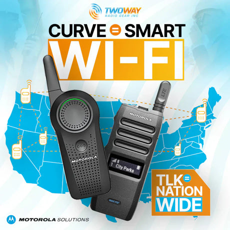 Retail, hospitality, and jobsite radios displayed with Motorola CURVE, TLK110, and R2—ideal foundation for accessory recommendations.