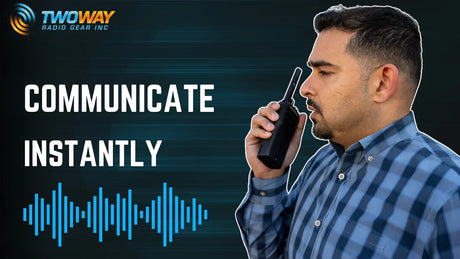 Man using a two-way radio to communicate instantly—representing reliable push-to-talk communication for business, commercial, and nationwide use.