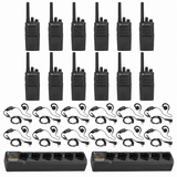 Motorola RMV2080 12 Pack with Multi Unit Chargers and Headsets with all included audio accessories shown
