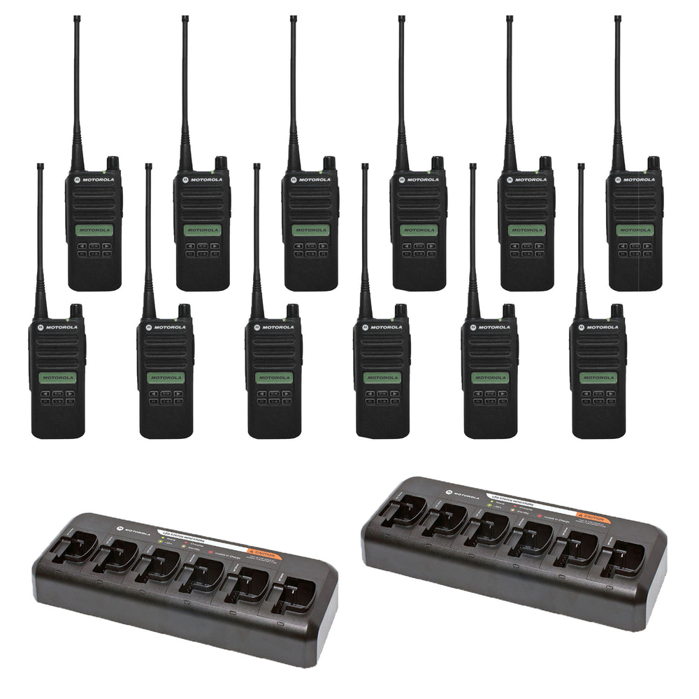 Motorola CP100D Limited-Display Analog 12 Pack Bundle With Multi Unit Chargers