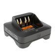 Motorola PMPN4576 IMPRES 2 single‑unit desktop rapid charger, 1/4 front-left view, for MOTOTRBO batteries.