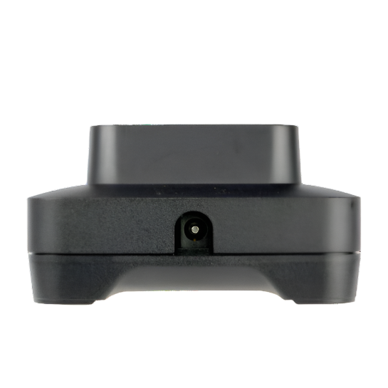 Rear view of Motorola PMPN4576 IMPRES 2 single‑unit desktop charger showing power input and cable routing.