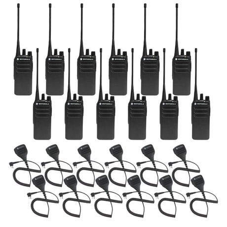 Motorola CP100d Non-Display 12 Pack Bundle with Speaker Microphones – Includes 12 rugged two-way radios and 12 PMMN4013 speaker microphones for hands-free communication, ideal for retail, construction, and security teams.