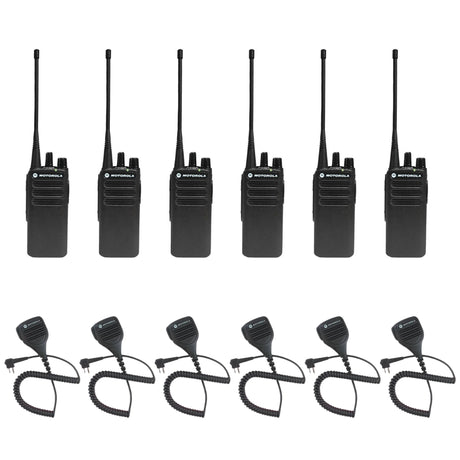 Motorola CP100d Non-Display 6 Pack Bundle with Speaker Microphones for reliable team communication in retail, hospitality, and construction industries.