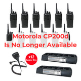 12 PACK MOTOROLA CP200D MOTOTRBO PORTABLE RADIO PLUS 2 ENDURA MULTI-UNIT CHARGERS PLUS 12 SPEAKERMICS