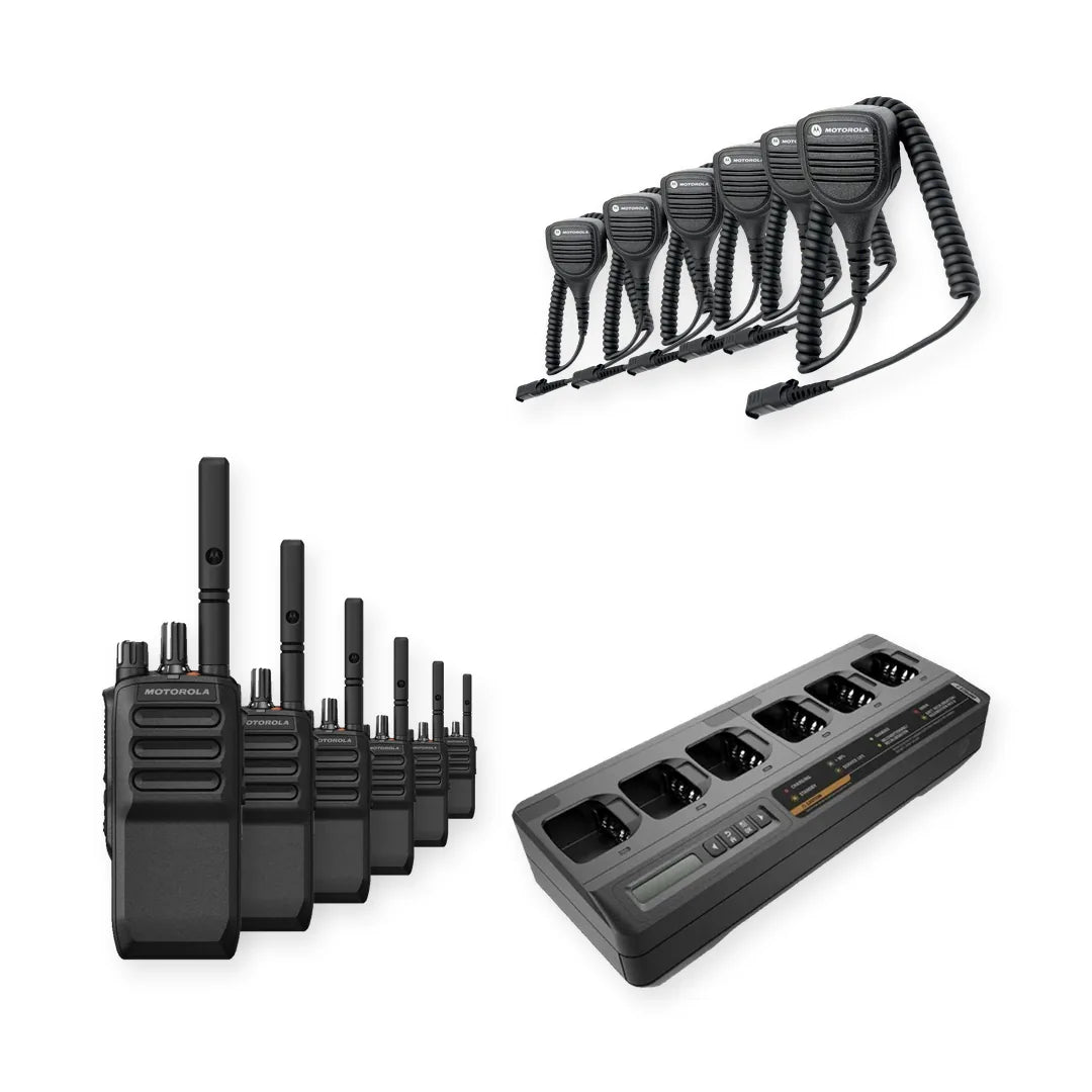 Motorola R5 6 Pack Bundle with Speaker Microphones and Multi Unit Charger
