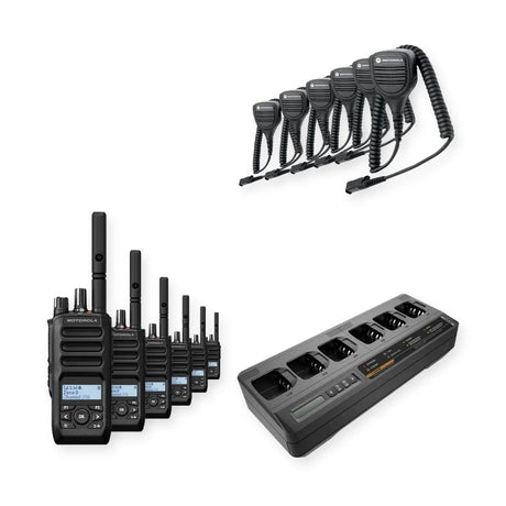 Motorola R5 Display Radio 6 Pack Bundle with Speaker Microphones and Multi Unit Charger