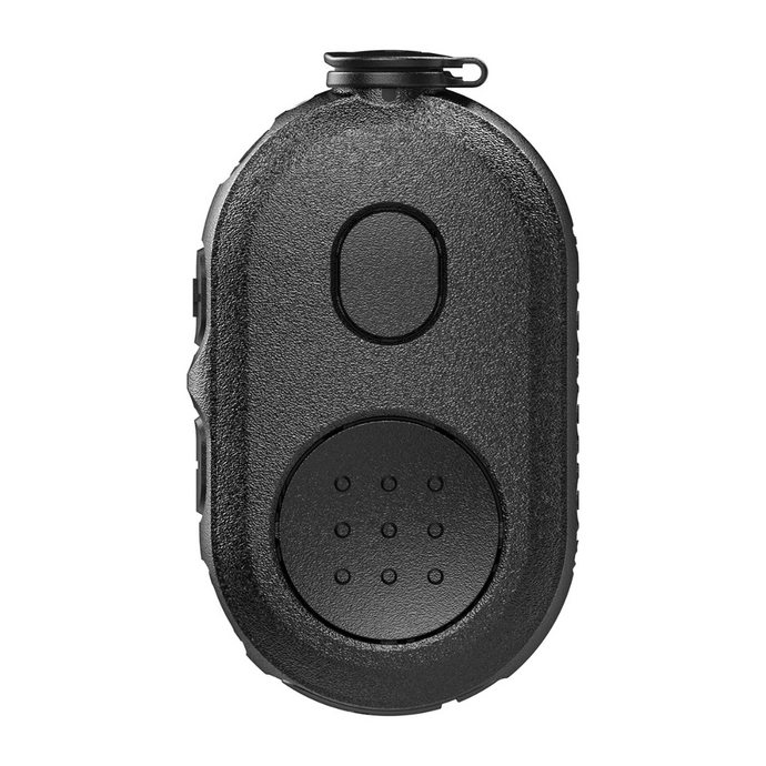 Black Motorola PMLN8298 - WP300 Wireless Bluetooth Control Pod with buttons on the front, for hands-free communication with Motorola two-way radios.