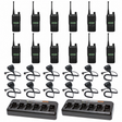 Motorola CP100D Limited-Display 12 Pack bundle with multi unit charger and Speaker Microphones; 12 radios, 12 matching audio accessories and 2 six-bay chargers