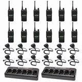 Motorola CP100D Limited-Display 12 Pack bundle with multi unit charger and Speaker Microphones; 12 radios, 12 matching audio accessories and 2 six-bay chargers