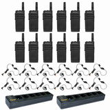 Motorola SL300 Non Display 12 Pack plus 2 Multi Unit Charger plus 12 PMLN7189 Swivel Earpiece; 12 radios, 12 matching audio accessories and 2 six-bay chargers