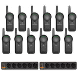 Motorola CURVE DLR110 12 Pack Bundle with 2 PMPN4589 Multi-Unit Chargers, featuring 12 digital two-way radios and dual chargers for efficient team communication in retail, hospitality, and event management.