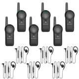 Image of the Motorola CURVE DLR110 6 Pack Bundle with PMLN8311 Headsets, featuring six Motorola CURVE DLR110 radios and six PMLN8311 earpieces for hands-free communication, ideal for efficient business operations in retail, hospitality, and event management