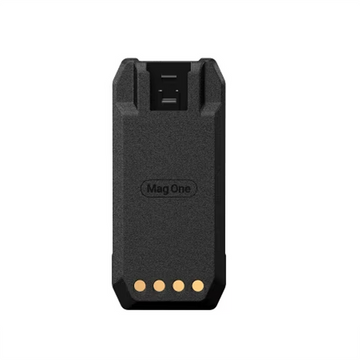 Front view of Motorola PMNN4847 Mag One 2200 mAh Li-Ion battery with gold contacts for BPR50dX two-way radios.