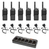 Motorola R2 Radio 6 Pack Bundle featuring 6 durable R2 radios, 6 PMMN4013A remote speaker microphones for hands-free communication, and 1 PMLN6588 multi-unit charger for efficient charging. Designed for industries like construction, retail, hospitality, security, and event management.