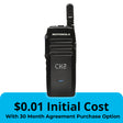 Front view of the Motorola TLK100 LTE walkie talkie—rugged design with push-to-talk and always-connected nationwide coverage.
