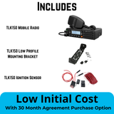 Motorola TLK150 Mobile Radio Bundle with Low Profile Mounting Bracket and Ignition Sensor – Low Initial Cost with 30-Month Agreement Purchase Option. Nationwide Push-to-Talk (PoC) Solution for Business and Fleet Communication. Available at TwoWayRadioGear.com.