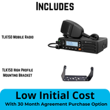 Motorola TLK150 Mobile Radio with High Profile Mounting Bracket – Low Initial Cost with 30-Month Agreement Purchase Option. Nationwide Push-to-Talk (PoC) Solution for Business and Fleet Communication. Available at TwoWayRadioGear.com.