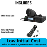 Motorola TLK150 Mobile Radio with High Profile Mounting Bracket – Low Initial Cost with 30-Month Agreement Purchase Option. Available at TwoWayRadioGear.com.