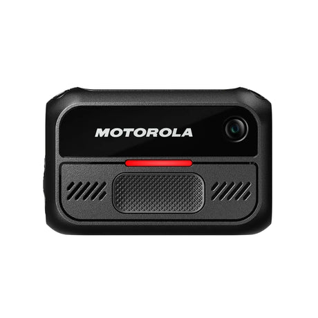 Front view of the Motorola V200 Body Camera showcasing the compact design and high-definition recording lens, ideal for enhancing safety and accountability in professional environments.