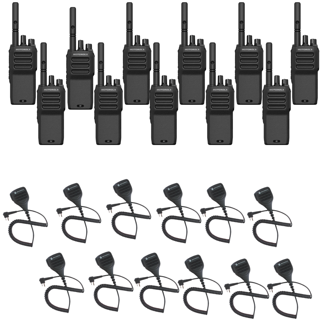 MOTOTRBO R2 Radios - 12 Pack with 12 PMMN4013A Remote Speaker Microphones