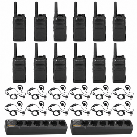 Motorola RMM2050 12 pack plus Multi Unit Charger plus headsets
