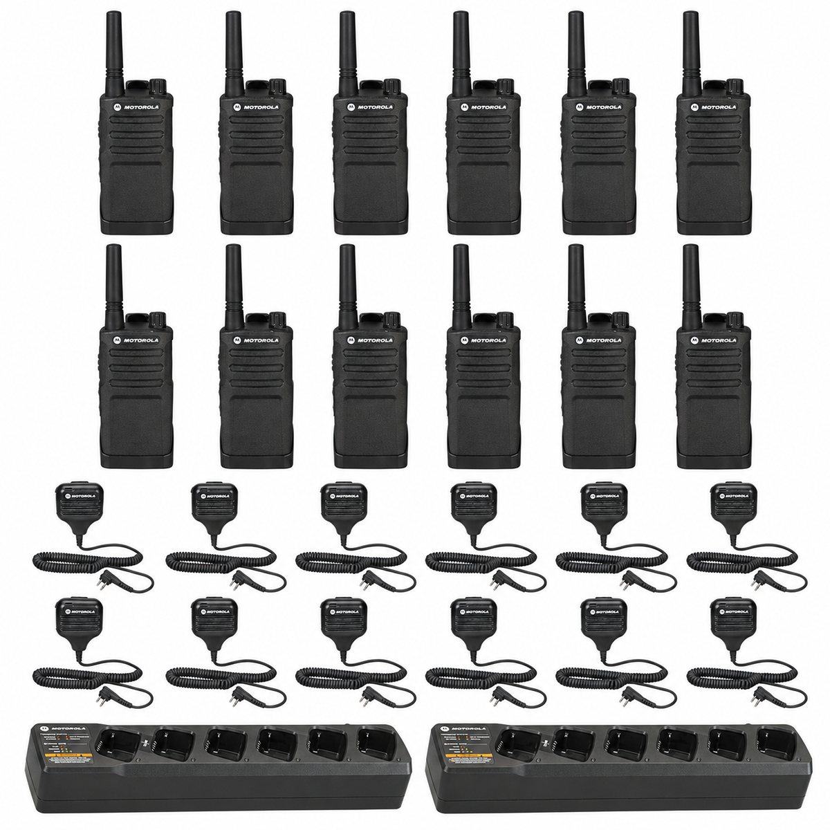Motorola RMM2050 12 pack plus Multi Unit Charger plus Speaker Microphones