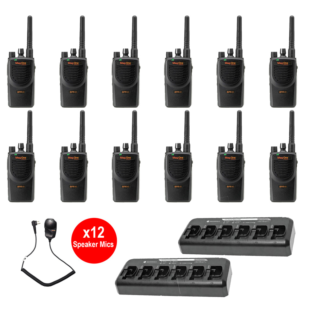 Motorola BPR40 12 Pack with multi unit charger and Speaker Microphones